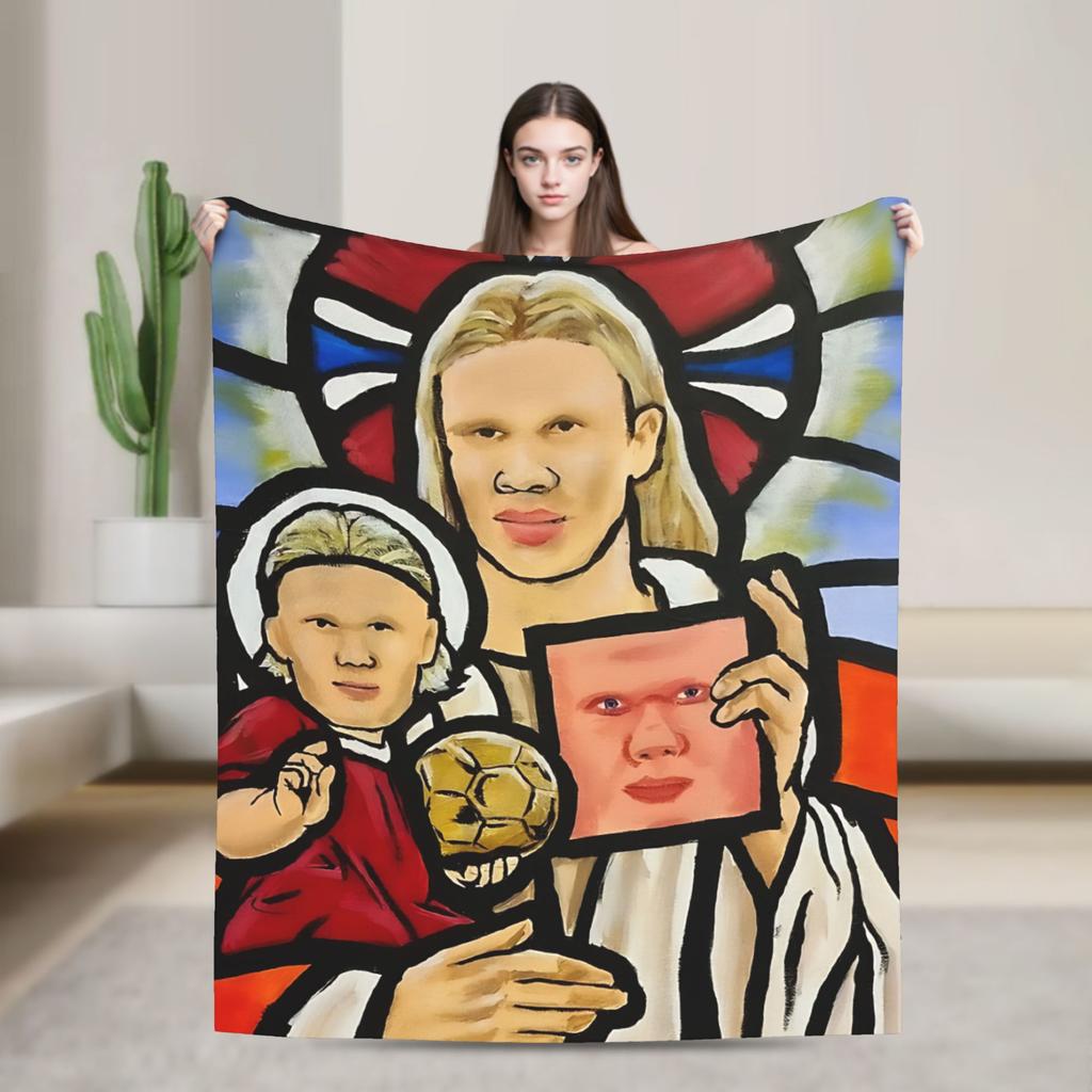 Smug Haalands Face Blanket Soccer Football Fleece Novelty Soft Throw Blankets for Bed Sofa SpringAutumn