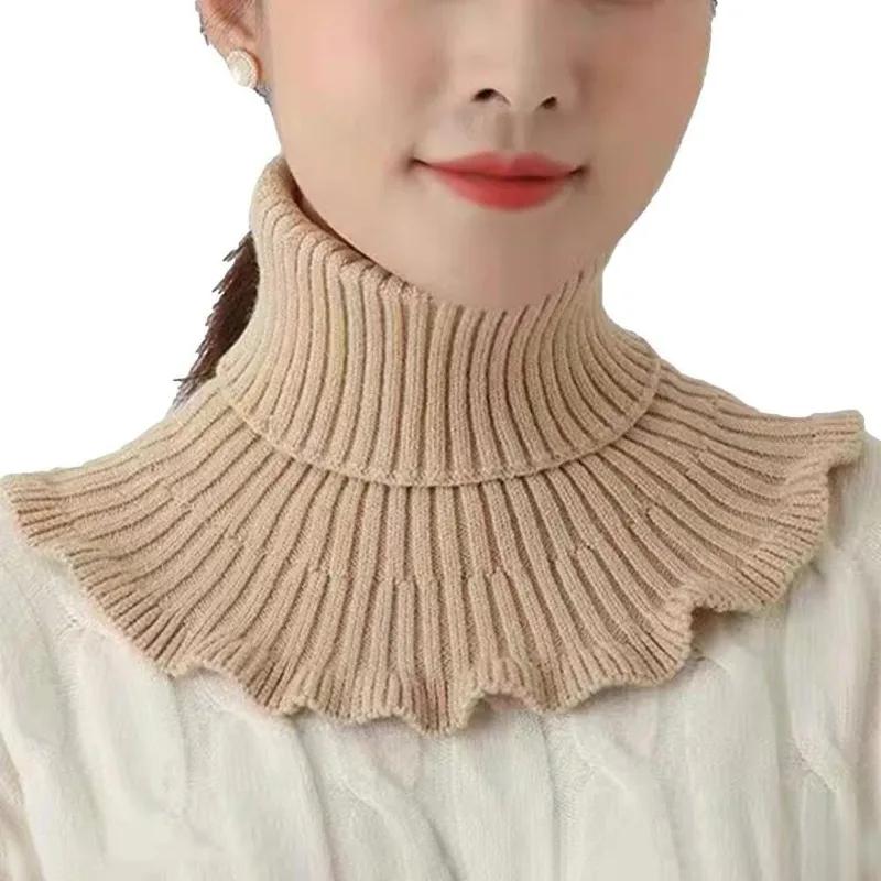 Winter Knit Warm Neck Collar Neck Scarf Women Solid Color Ruffle Scarf Windproof Soft Warm Turtleneck Scarf Elastic Neck Sleeve