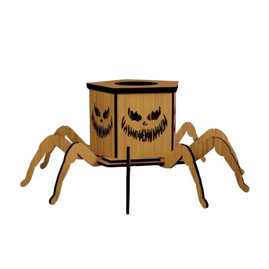 Halloween Lighted Pumpkin Lantern LED Wooden Spider Pumpkin Lamp with Spooky Face for Halloween Party Home Yard Decor