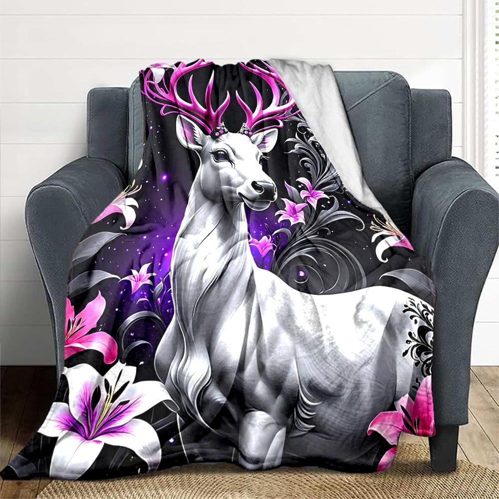 1pc Fantasy Deer Blanket Lightweight Flannel Blanket Throw Blanket For Sofa, Bed, Travel, Camping, Livingroom, Office yy251015187 75x90cm