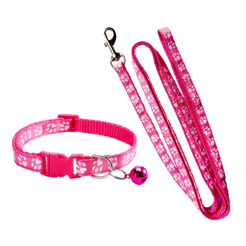 Dog Paw Print Pet Traction Rope Adjustable With Collar Puppy Collar Set Pet Walking Lead Rope Breathable Puppy Cat Accessories