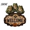 Creative Gift for Friends Halloween Wooden Welcome Sign, Spooky Skull Frog Crow Witch Door Hanger, Realistic Skeleton Sign 2D Wall Hanging Home Party
