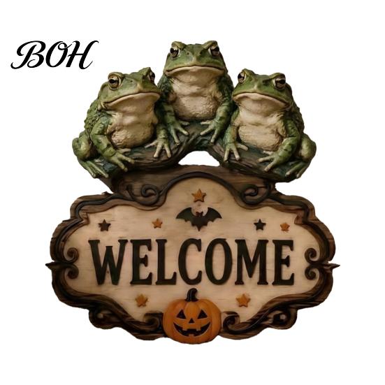 Creative Gift for Friends Halloween Wooden Welcome Sign, Spooky Skull Frog Crow Witch Door Hanger, Realistic Skeleton Sign 2D Wall Hanging Home Party