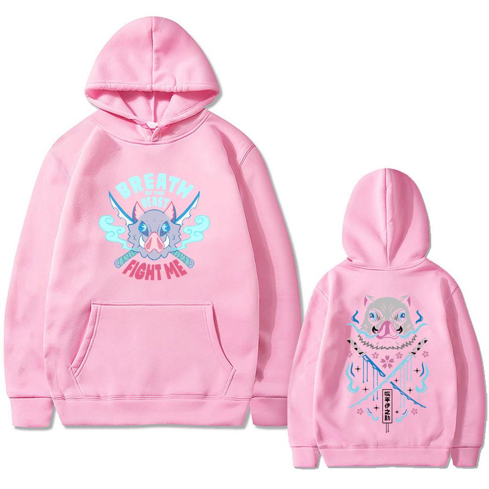 Anime Demon Slayer Hashibira Inosuke Mask Face Graphic Hoodie Men Women Casual Cotton Vintage Pullover Men's Fashion Streetwear