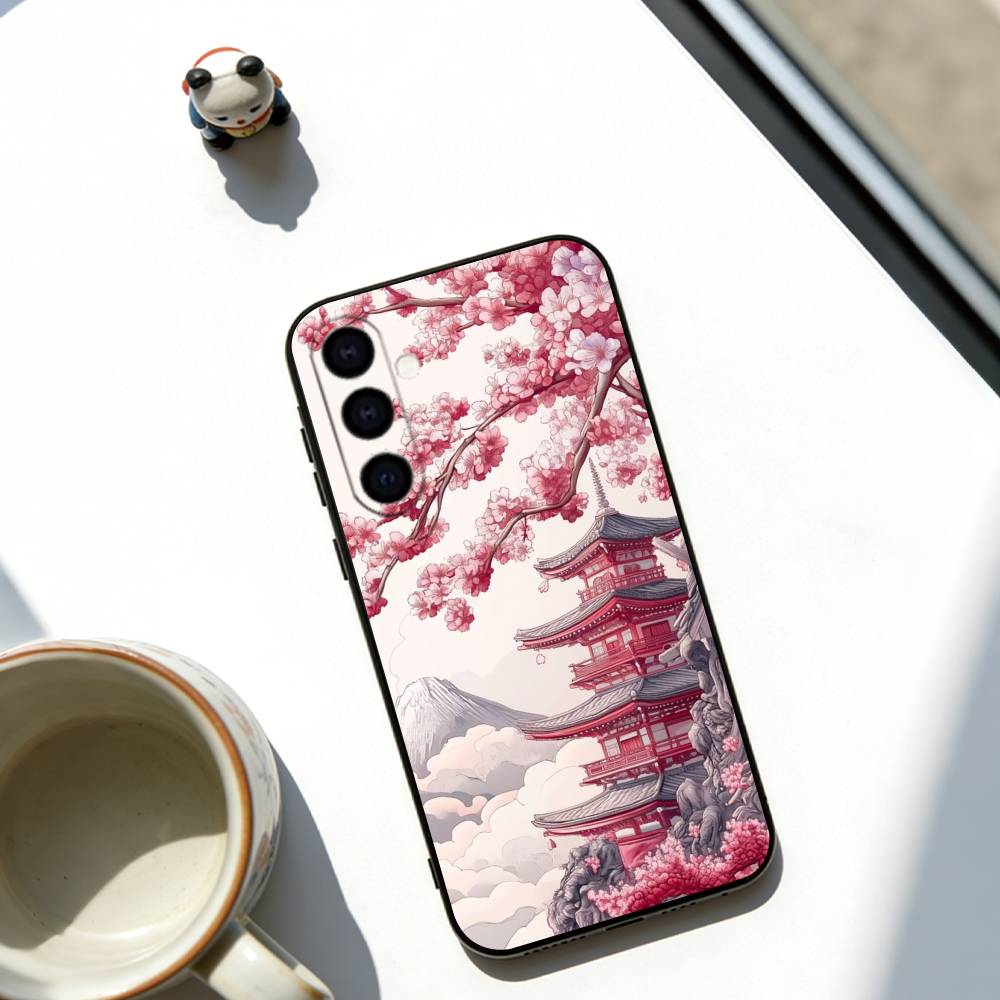 Japan Mount Fuji Cherry  Phone Case For Samsung Galaxy A73,A72,A71,A70,A53,A52,A51,Others Soft Black Cover