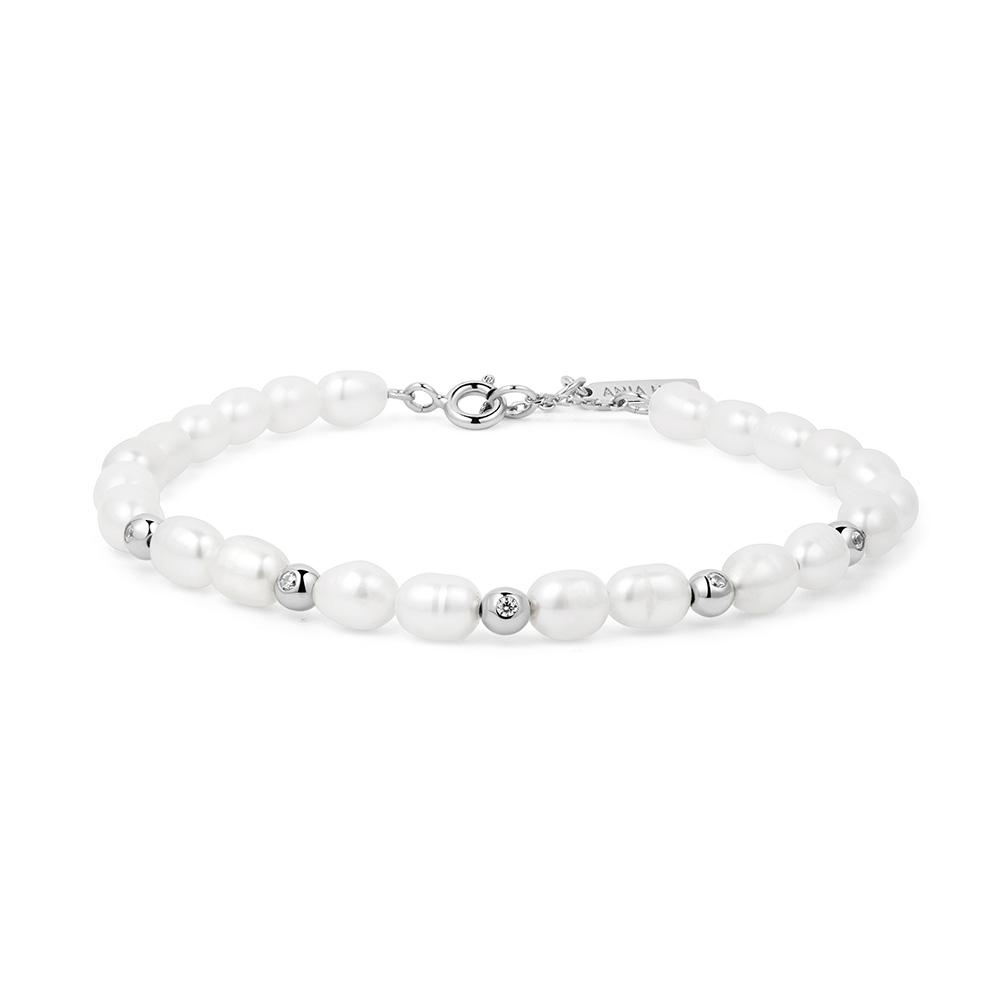 Ania Haie Natural Freshwater Pearl Cubic Zirconia Bezel Set 925 Silver Bracelet B058-05H