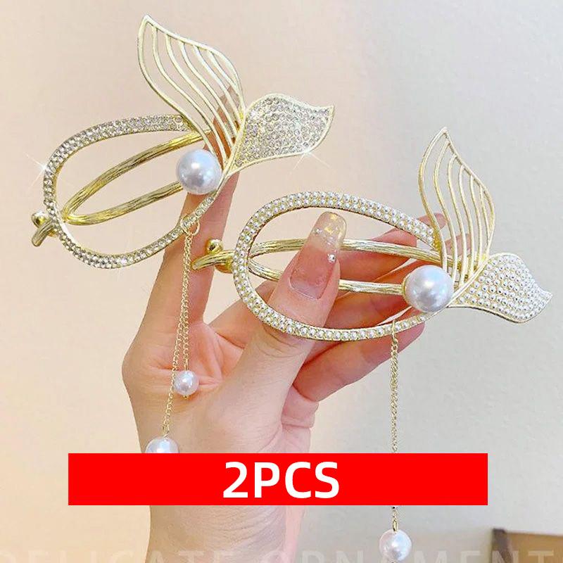 

Заколка для волос «рыбий хвост», щипцы для завивки волос, ложка для завивки волос на спине, щипцы для завивки волос, божественный инструмент, сверкающая заколка для волос со стразами gold 2pcs