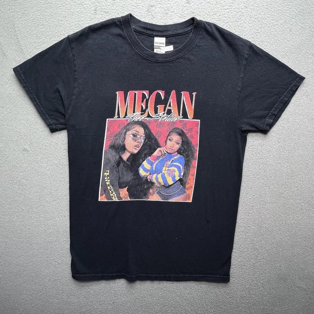 Men T-Shirt Megan Thee Stallion Graphic Cotton Small Black Rap Tee Streetwear