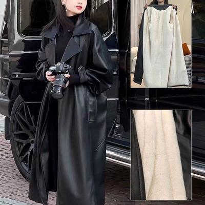 Autumn Winter Women's Fleece Jacket Long Thick Warm Leather Overcoat  Loose Soft PU Leather Coat Flocked Leather Coat