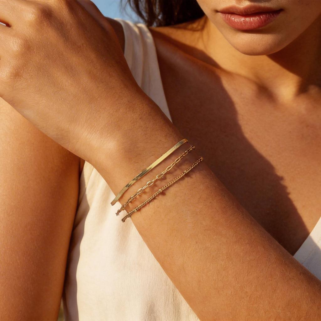 Stainless Steel Chain Bracelets Non Tarnish Dainty Ball Herringbone Bead Chain Stackable Bracelet Women's Party Jewelry
