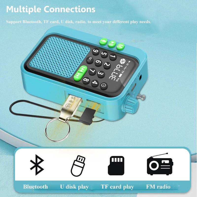 Mini Pocket FM Radio High Sensitivity Digital Radios Receiver Wireless Bluetooth Speaker with LED Display Recording Sleep Timer