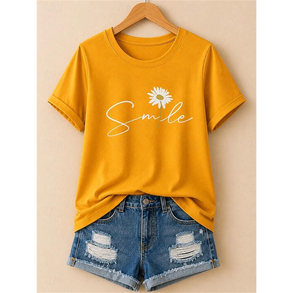 Women's Fashionable Casual Short-Sleeve T-Shirt with Cartoon Dandelion