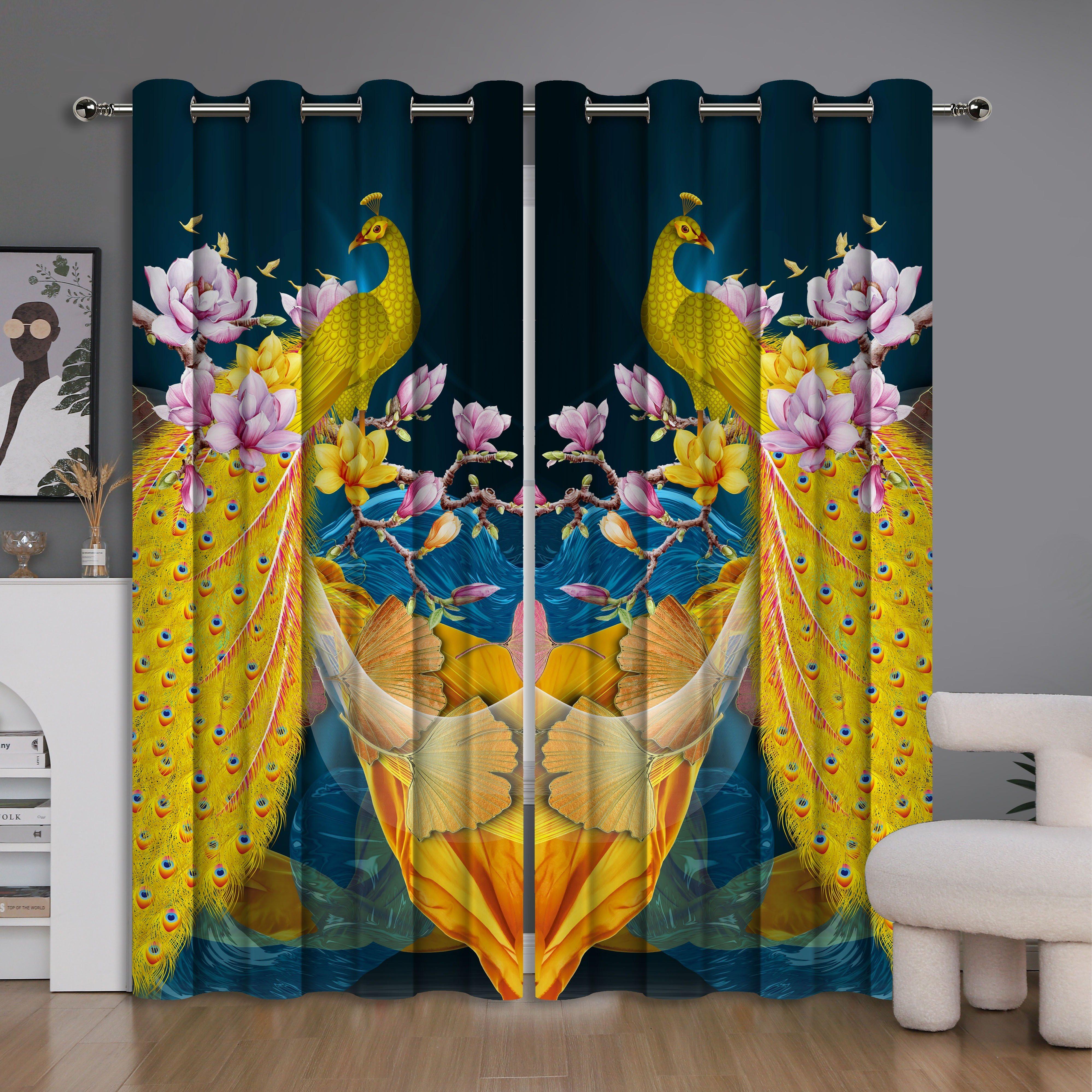 

2 шт. Винтажные занавески с принтом павлина, декоративные шторы для кухни, спальни, гостиной, полузатемняющие короткие шторы, оконное угощение 100W130H(CM)40x51in&Grommet Top