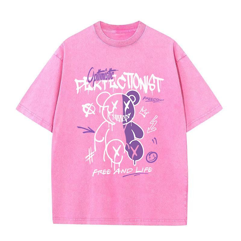 Męskie i damskie modele dla par retro nadruk diabła plus size wygodna oddychająca luźna stara koszulka z krótkim rękawem po praniu