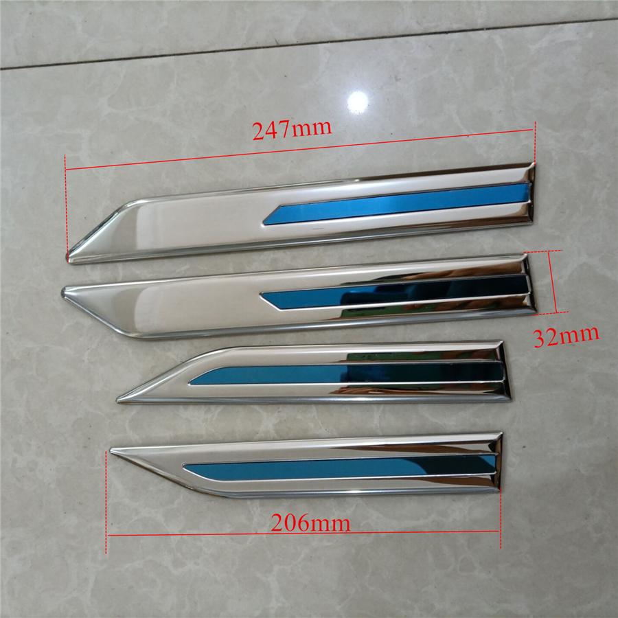 Universal 4Pcs Stainless Steel Car Side Body Fender Trims Decoration Mirror poli