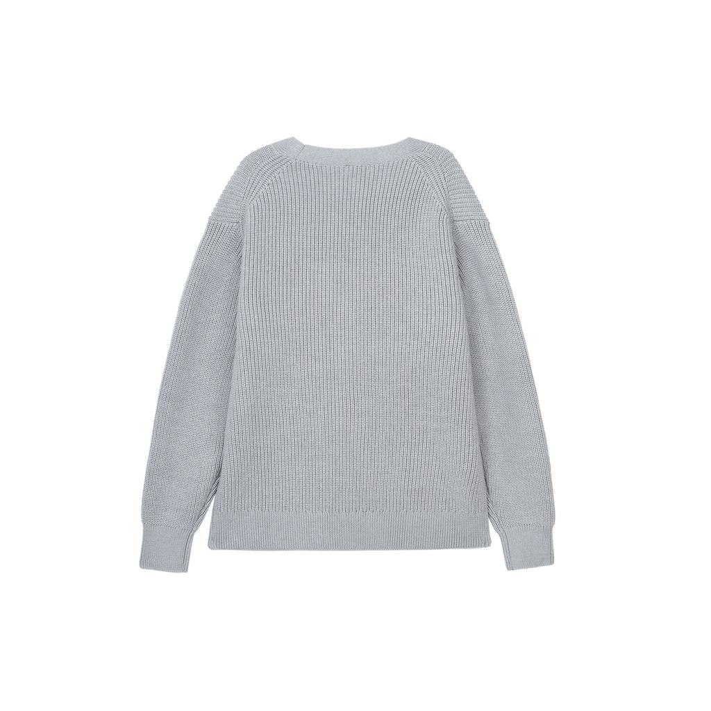 UNIQLO Solid Color Single-Breasted V-Neck Loose Long Sleeve Knit Sweater Men sweater Gray 466718-03