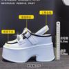 Fashion 11cm Air Mesh Genuine Leather Platform Wedge Sneakers Women Breathable Casual Hollow Chunky Summer Slippers Slides Sandal