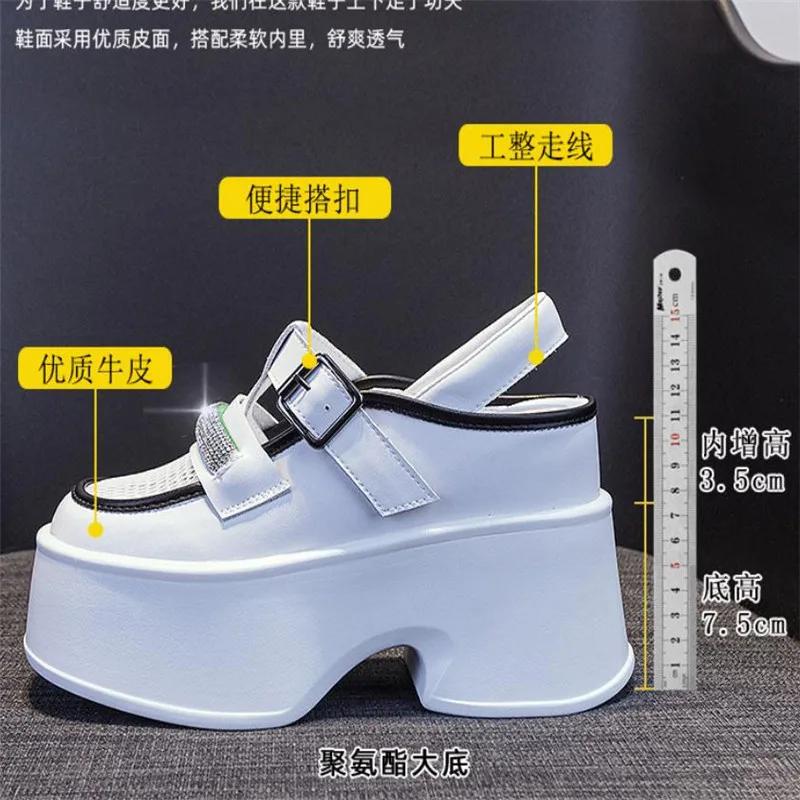 Fashion 11cm Air Mesh Genuine Leather Platform Wedge Sneakers Women Breathable Casual Hollow Chunky Summer Slippers Slides sandal