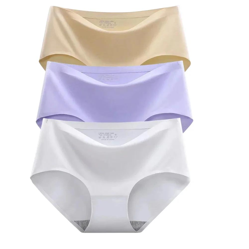 3Pcs Invisible Painties Women Seamless Briefs Ladies Solid Color Ultra-thin Underwear Girls Plus Size Panty M-XXL