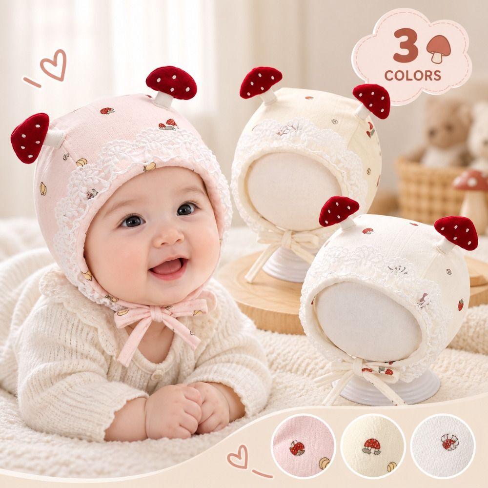 Windproof Newborn Baby Hat Lace Trim Mushroom Lace Hat Baby Earflap Hat  Newborn Photo Shoot Baby