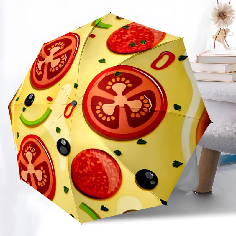 1pc Pizza Slice Automatic Open/Close Umbrella, Windproof, Folding Compact Umbrella with Lightweight Design for Women/Men077