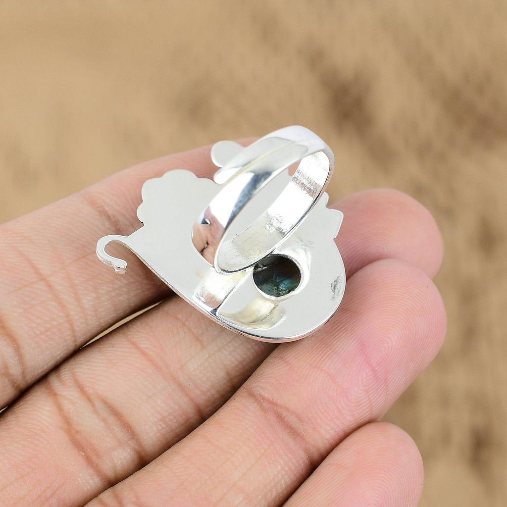 Natural Labradorite 925 Sterling Silver Sister Multi Stone Flower Birthday Ring