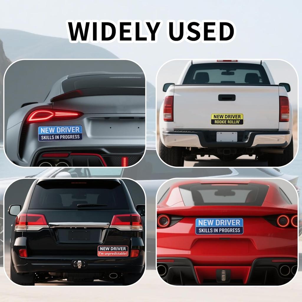 3 Pcs New Driver Magnetic Car Stickers, 10x3.5in Reflective Magnetic Bumper Sticker Set Removable Novice Driver Safety Attention Sign Decal for