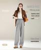 Women's Light Grey High-Waist Wide Leg Wool Pants - Casual Autumn Floor-Length Straight Sport Trousers