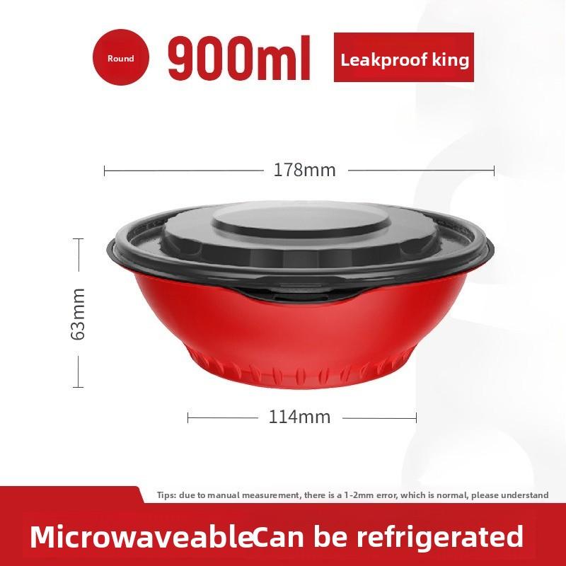 Disposable PP Bowl Red Seal Takeout Food Container with Lid Round Microwave Safe