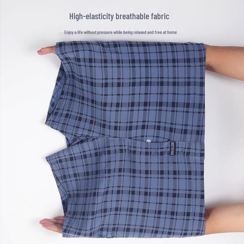 Aro Men's Plus Size High Waist Pure Cotton Plaid Boxer Shorts