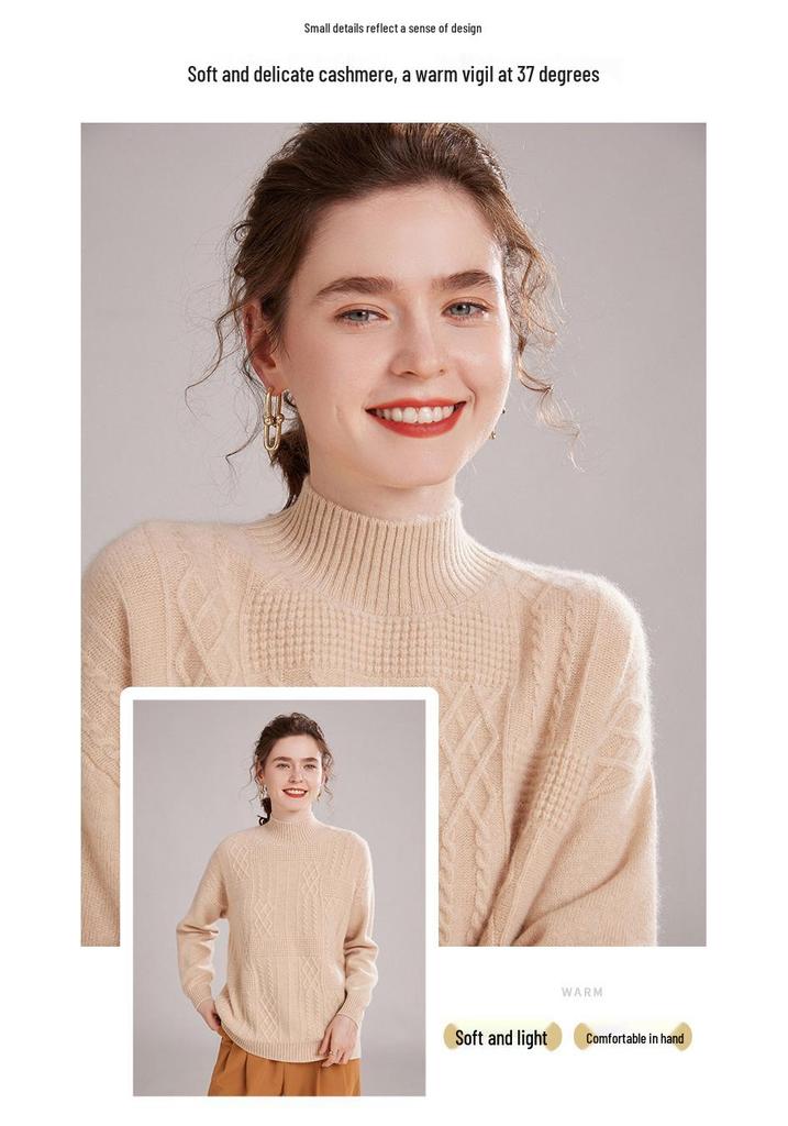 Cozy Cashmere Women's Sweater - Half-High Collar, Thick Knit for Autumn/Winter