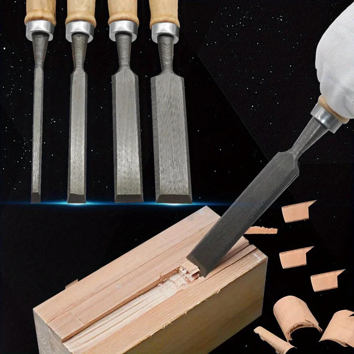 8/12/16/20mm 4 Pcs DIY Auxiliary Tools Wood Carving Chisels Set Professional for Woodworking with Ergonomic Wood Carving Tools