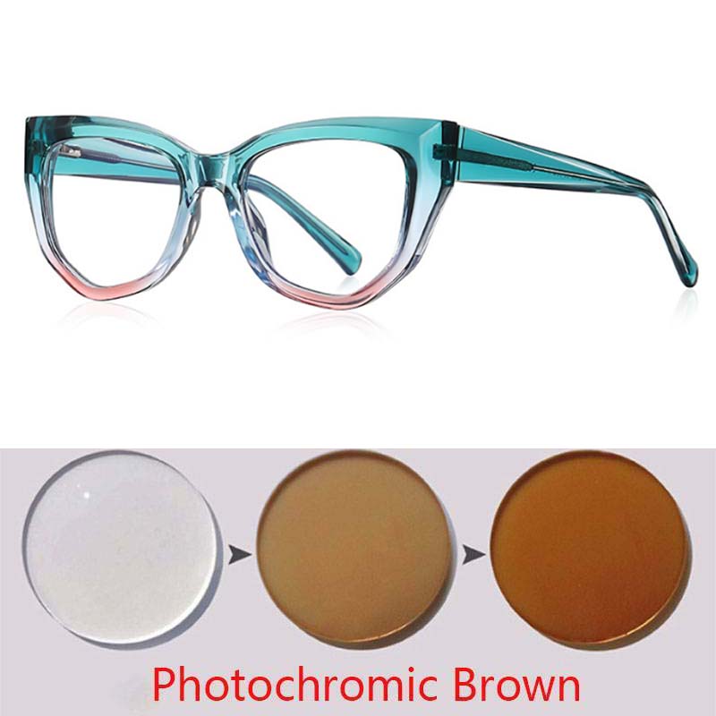 Polygon Cat Eyes Photochromic Glasses Women Myopia Eyeglasses Students Short Sight Eyewear 0 -0.5 -1 -1.25 -1.5 -1.75 -2.0 To -6