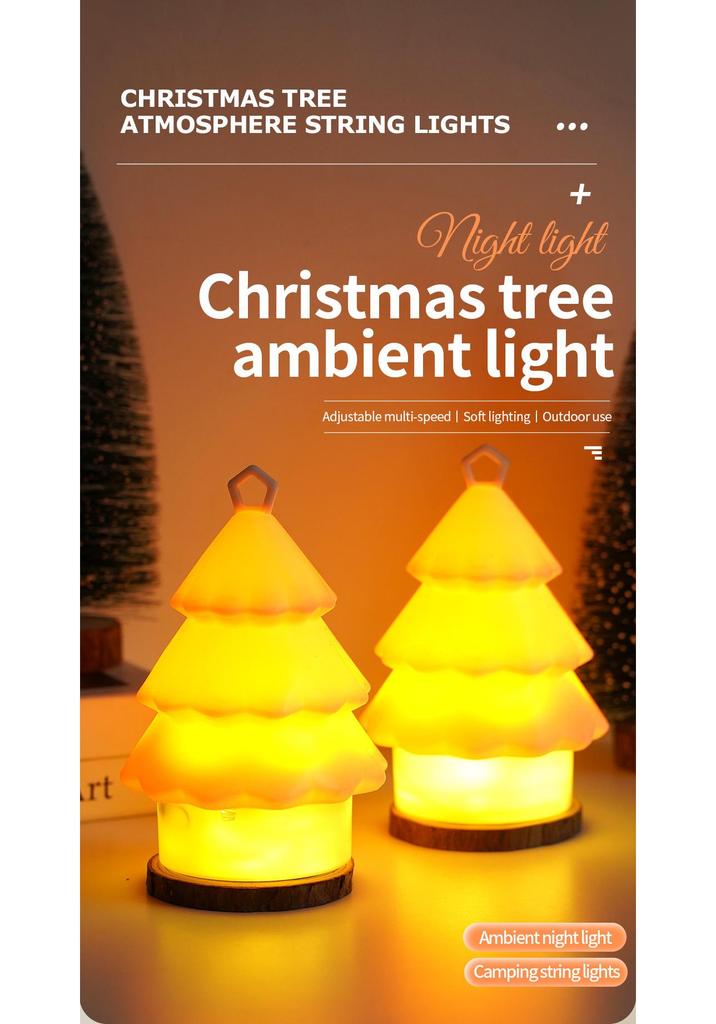 Rechargeable Christmas Tree Silicone Night Light with 10m String Light Storage, Colorful Atmosphere, Perfect for Outdoor Camping