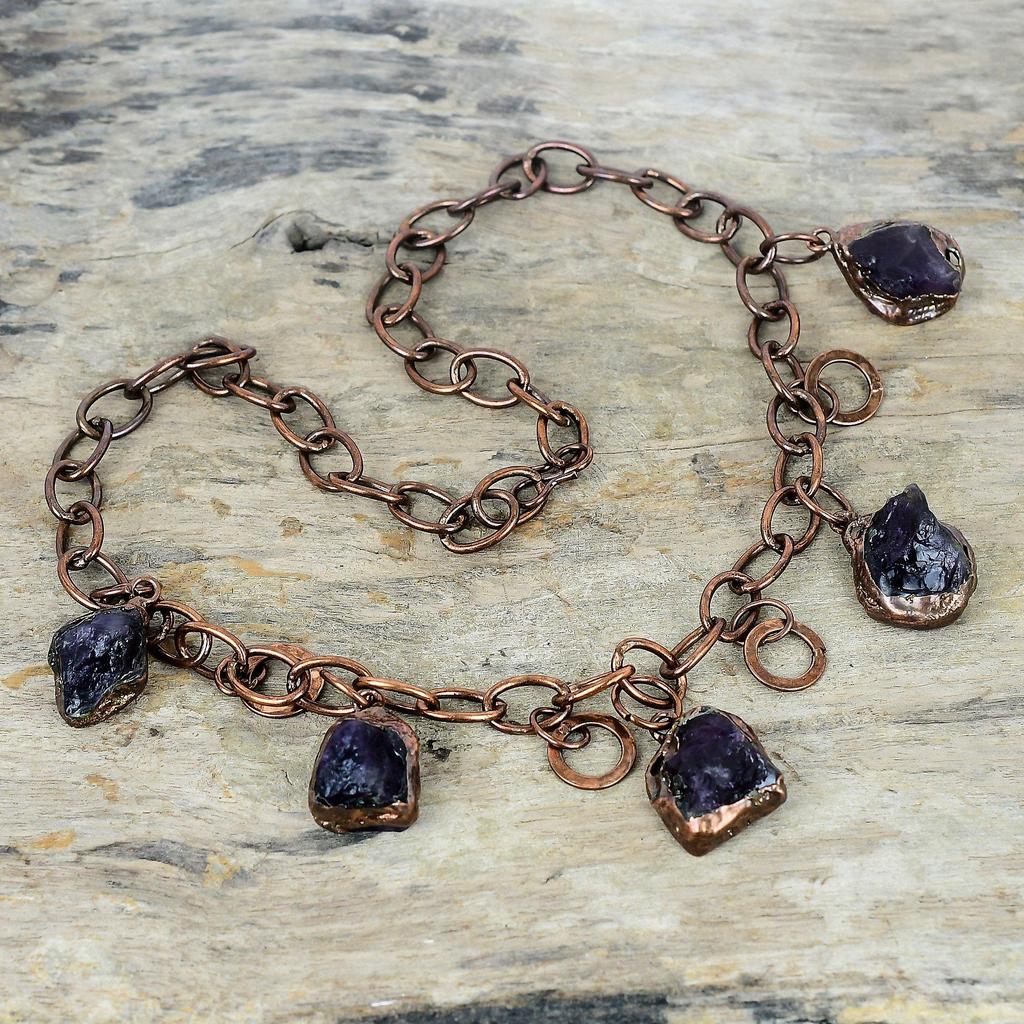 African amethyst rough necklace electroformed copper necklace adjustable chain necklace handmade copper jewelry gemstone necklace for gifts