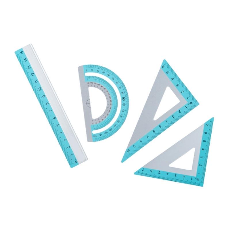 Strong Aluminum Ruler Set 1 Straight 2 Triangles 1 Protractor School Homework Art Projects Measure for Kids Adults