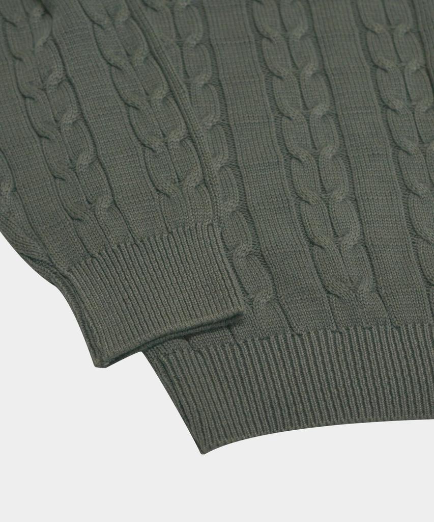 BIRBANTE Garment-Dyed Washable Cable Knit - Ash Khaki