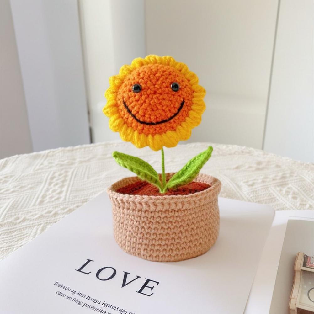 DIY Flower Potted Crochet Kit with Video Tutorials Hand-Knitted Cute Plant Wear Resist for Home Room Decor Desktop Ornament