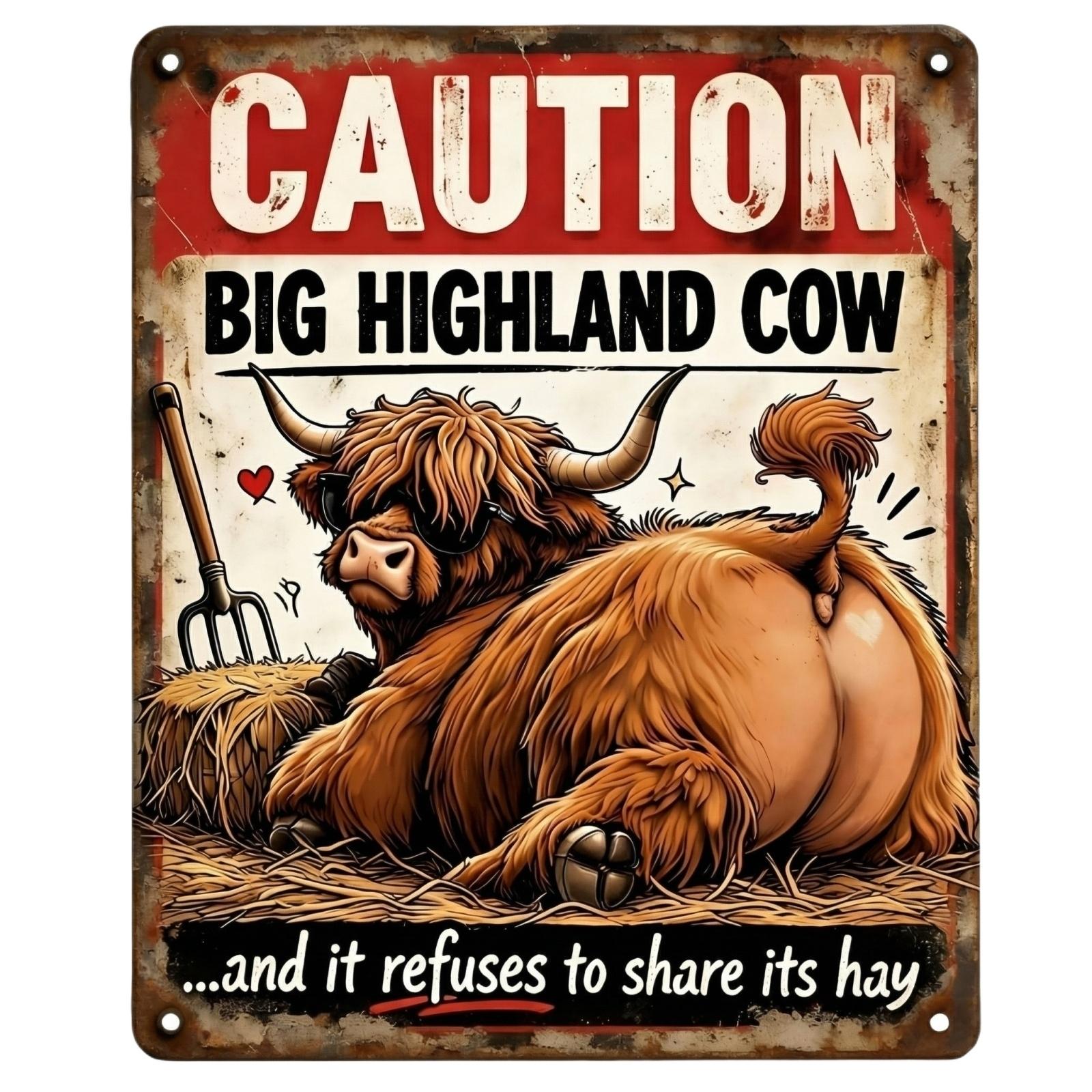 

Metal Garden Sign Caution Big Highland Cow Refuses To Share Its Hay Decorative Yard Plaque Rustic Outdoor Wall Art One Size