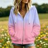 Women's Gradient Print Hooded Jacket with and Pockets for Casual