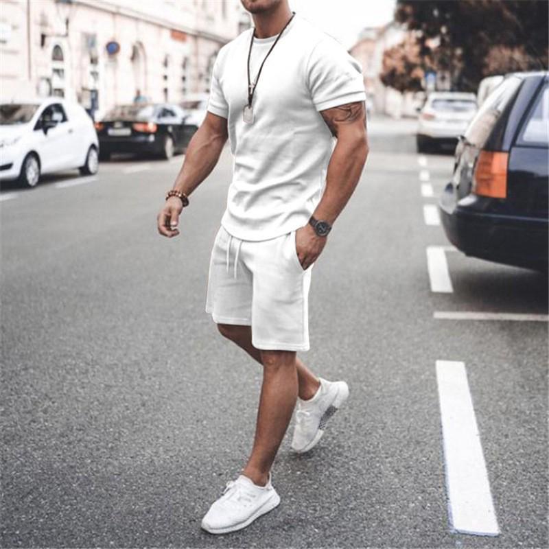

Men s Casual Short-Sleeve T-Shirt & Shorts Set - Round Neck, Streetwear Style, Various Colors Available L