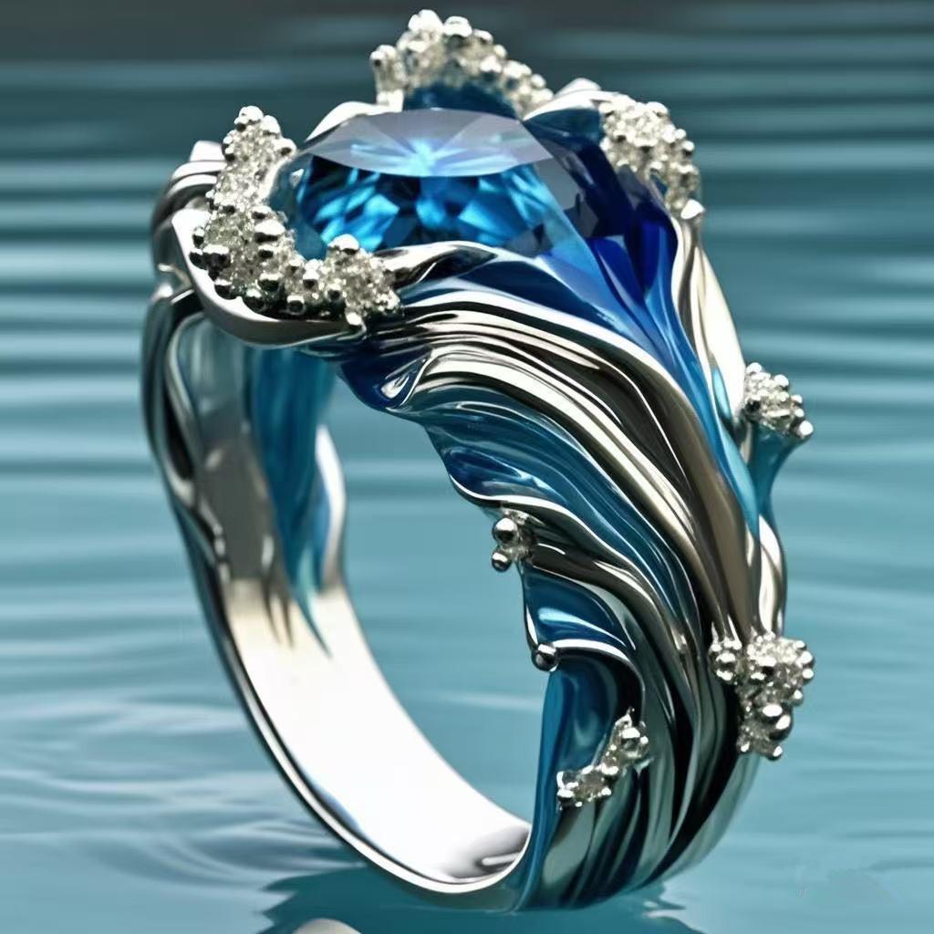 Ocean Series Wave Resin Ring Ladies Wave Opening Ring