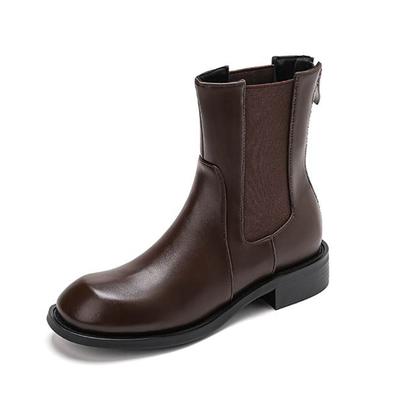 Microfiber Autumn Winter Shoes Low Heels Size 43 Chelsea Boots Back Solid Color Preppy Style Ankle Boots
