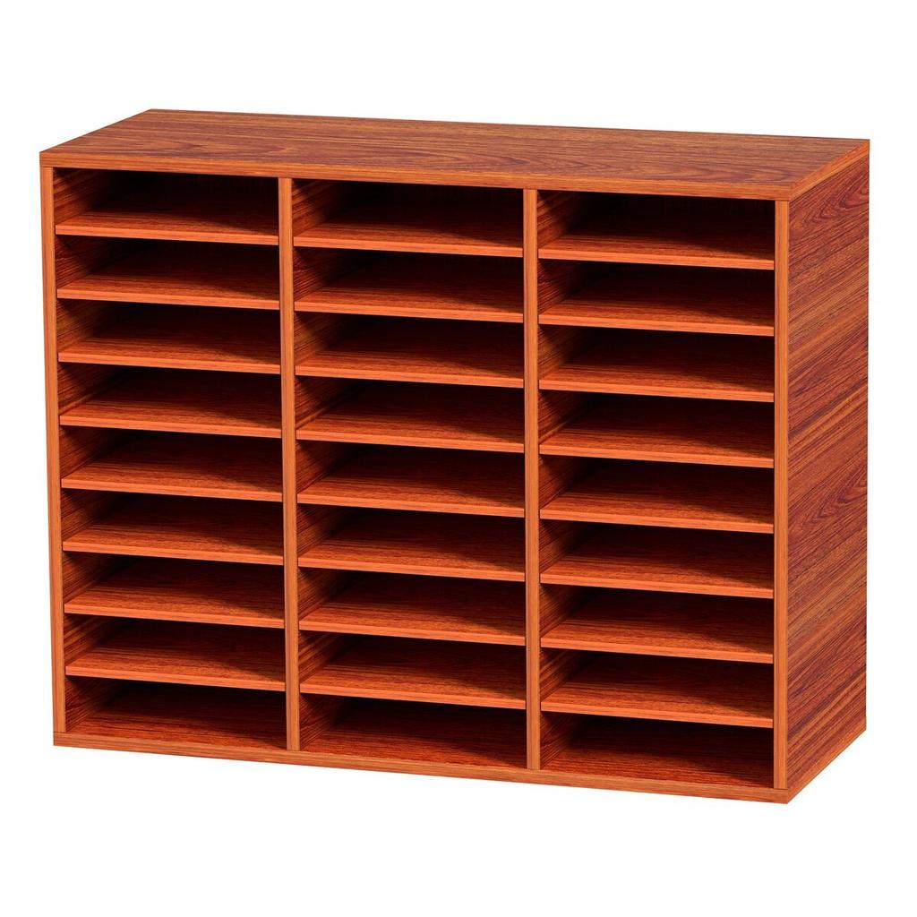 Wood Literature Organizer File Sorter Paper Storage Holder 27 Slots Brown