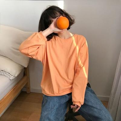 Solid Color Women's T-shirt Korean Style Loose Round Neck Woman Long Sleeved T-shirts Spring New Trend Leisure Comfortable Ladies Pullover Top