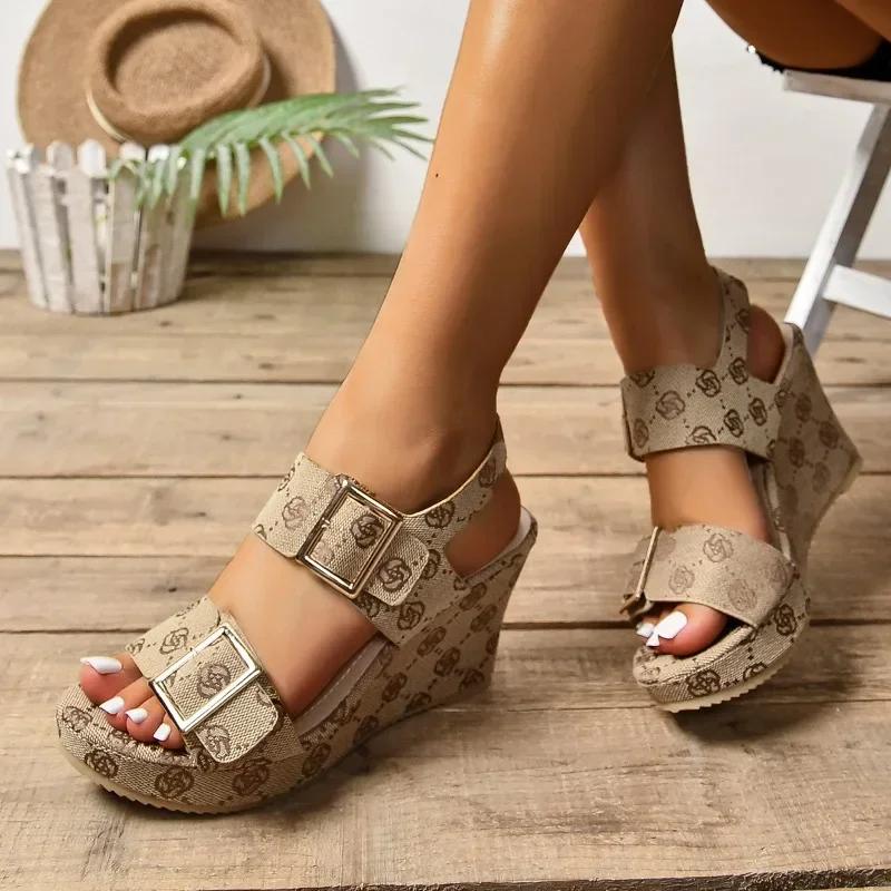 

Fashion Women s High Heel Wedge Double Buckle Open Toe Sandals 2024 Fashion Buckle Multi Color Women s Flat Shoes Heels Womens Sandals 35 хаки