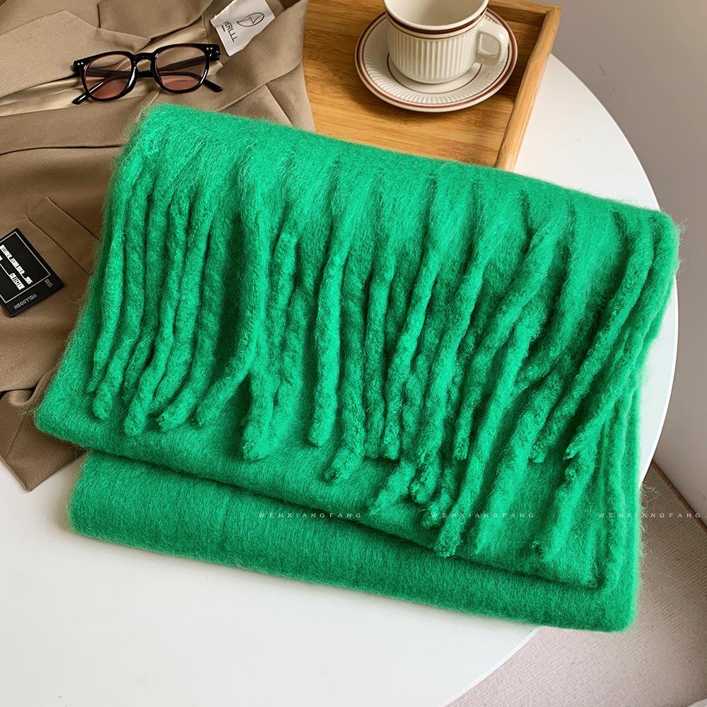 2024 New High-End Pure Color Mohair Scarf for Women - Cozy Korean Style Autumn/Winter Shawl