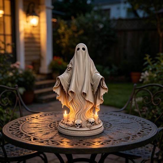 Halloween Ghost Figurine, Spooky Resin Ghost Skulls Statue for Tiered Tray Home Table Centerpiece, Halloween Party Supplies