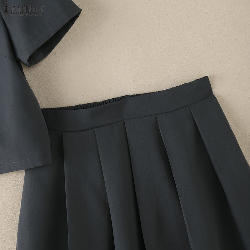 ZANZEA Women Short Sleeve Blouse and Long Skirts Casual Two Piece Suit Sets