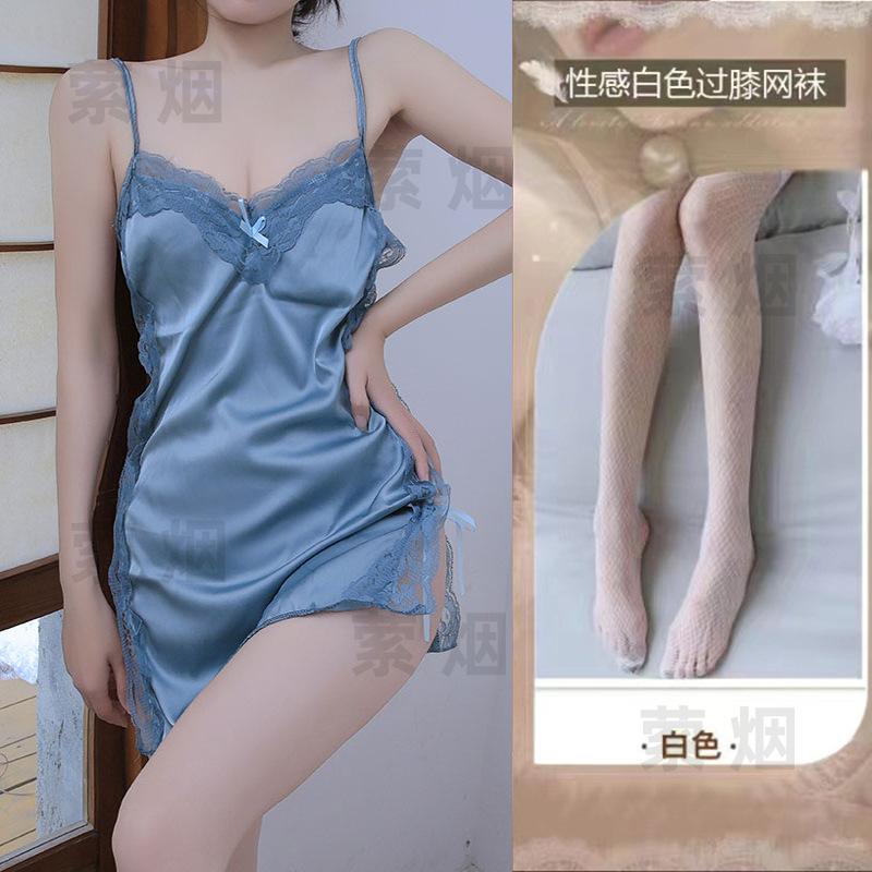 Sex underwear bed sexy temptation suspender skirt side strap satin hollow small chest nightdress